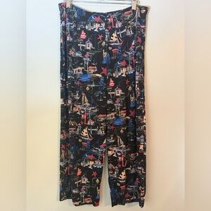 Chico's Travelers Novelty Sea Themed Print Wide Leg Crop Pants Size S